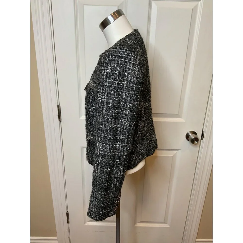 Michael Kors Gray Tweed Zip-Up Jacket, Size 8